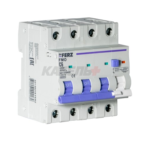 FMO-EL-3P+N 06A 30mA 6kA тип AC, х-ка C, 4M Дифавтомат
