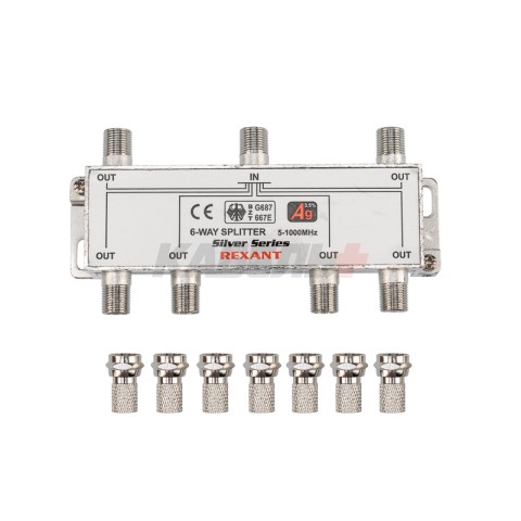 Делитель ТВх6 под F-разъем, 5-1000МГц, Silver (7 F-разъемов в комплекте) REXANT