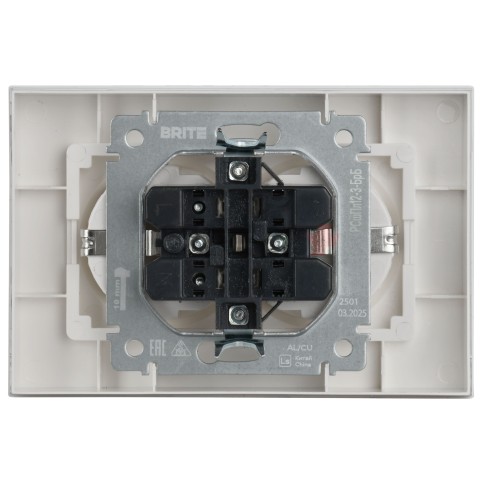 BRITE Розетка 2-местная с заземлением с защитными шторками плоская 16А в сборе РСшПл12-3-БрБ белый IEK