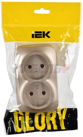 GLORY Розетка 2-местная для открытой установки без заземления без защитных шторок 10А РС22-2-ХШм шампань матовый IEK