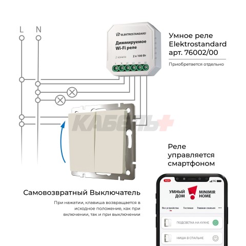 W1122462/ Выключатель двухклавишный с самовозвратом (айвори матовый)