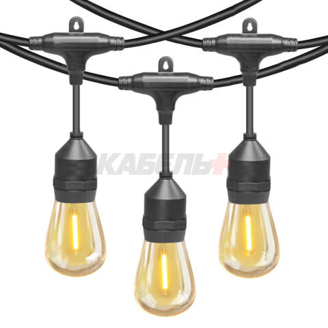 Гирлянда "Белт-лайт" Gen-Beltlight-W-10M-20E27-IP65 Black (Шаг 50см/8A/2*0,5mm2+3m шнур)