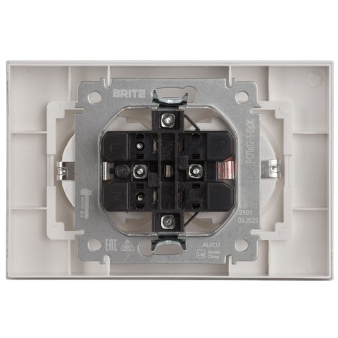 BRITE Розетка 2-местная с заземлением без защитных шторок плоская 16А в сборе РСПл12-3-БрЖ жемчуг IEK