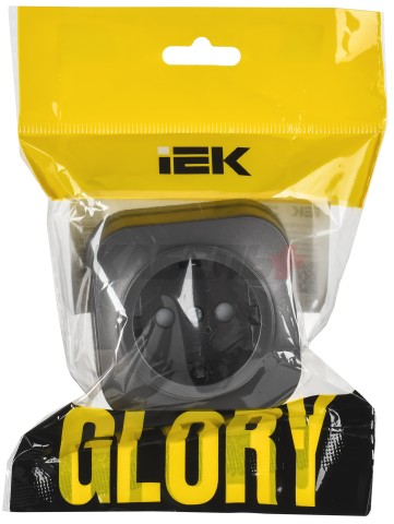 GLORY Розетка 1-местная для открытой установки с заземлением с защитными шторками 16А РСш20-3-ХСм сталь матовый IEK