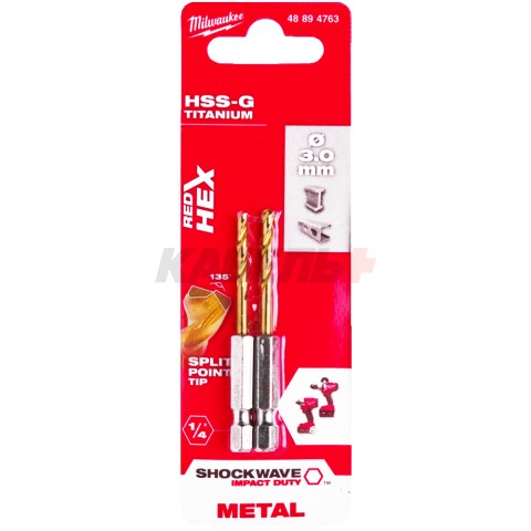 Сверло по металлу Shockwave Red Hex HSS-G Tin 3.0 мм (2 шт), MILWAUKEE