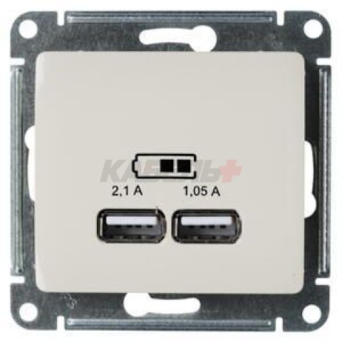GLOSSA USB РОЗЕТКА A+A, 5В/2,1А, 2х5В/1,05А, механизм, БЕЖЕВЫЙ