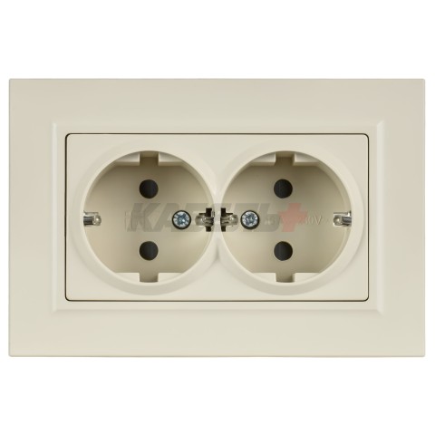 BRITE Розетка 2-местная с заземлением с защитными шторками плоская 16А в сборе РСшПл12-3-БрКр бежевый IEK