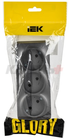 GLORY Розетка 3-местная для открытой установки без заземления без защитных шторок 10А РС23-2-ХСм сталь матовый IEK