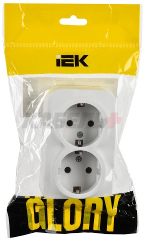 GLORY Розетка 2-местная для открытой установки с заземлением без защитных шторок 16А РС22-3-ХБм белый матовый IEK