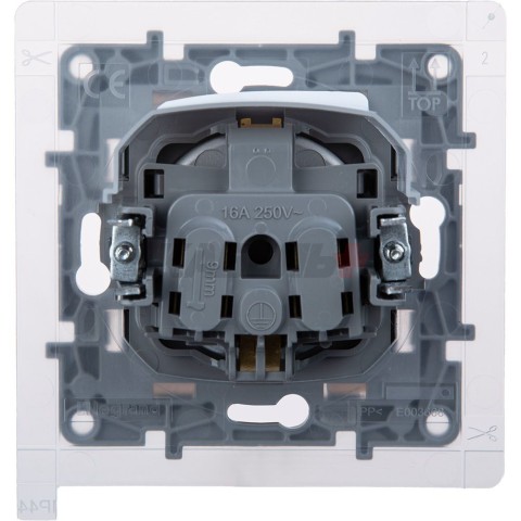 Etika - Розетка 2P+E нем. стд. с крышкой, со шторками IP44 (алюминий)