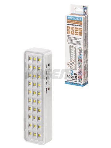 Светильник светодиодный аккумуляторный СБА 30 LED, DC, Li-ion 3,7 В 1 А*ч, 3-5 ч, пластик, Народный