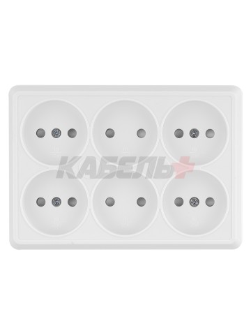 Розетка шестиместная 2П открытой установки IP20 10A с защитными шторками белая "Ладога" TDM