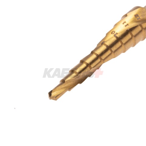 Сверло ступенчатое, 4-5-6-7-8-9-10-11-12мм, Р6М5, ТИТАН, шестигр. хвостовик KRANZ