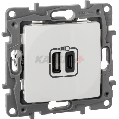 Etika - Зарядное устройство с двумя USB-разъемами Type A + Type C, 3000mA. (белый)