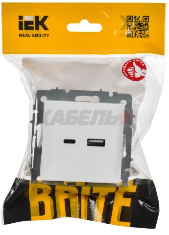 BRITE Розетка USB A+C 18Вт РЮ11-1-БрАБ арктический белый IEK