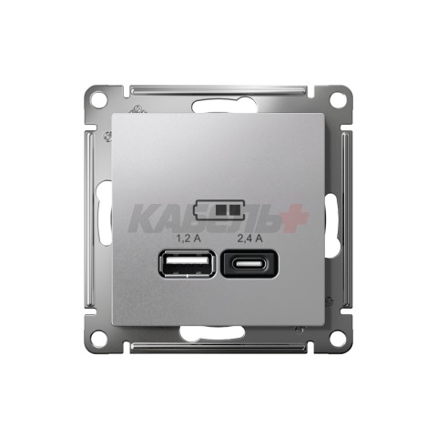 ATLASDESIGN USB РОЗЕТКА А+С, 5В/2,4А, 2х5В/1,2А, механизм, АЛЮМИНИЙ