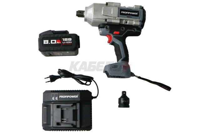 Аккумуляторный гайковерт бесщеточный ударный ProfiPower T-2000N (Li-ion-1шт, 6.0Ач, 2000Нм, адаптер переходника, З/У, в кейсе)