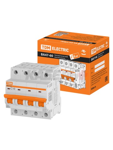 Автоматический выключатель ВА47-60 4Р 10А 6кА х-ка С TDM