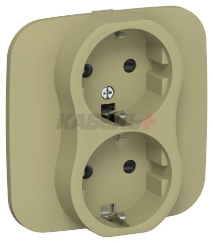 FLITE Розетка 2-местная с заземлением с защитными шторками безвинтовое крепление 16А РСш12-1-А-ФлО оливковый IEK