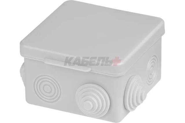 Коробка распаячная ОП для прямого монтажа 80х80х50 мм, IP54, 7 вх. крышка, HF, инд. шк., серая TDM
