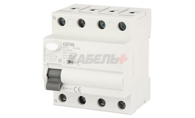 УЗО GYL9-4P-25A-30mA, 4P, 25A, 6 kA, 30mA, тип AC, 4M