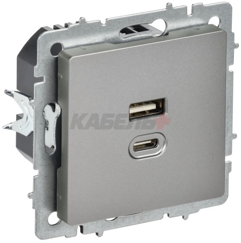 BRITE Розетка USB A+C 45Вт высокоскоростная зарядка РЮ11-2-БрС сталь IEK