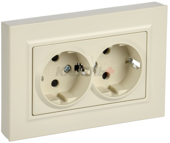 BRITE Розетка 2-местная с заземлением с защитными шторками плоская 16А в сборе РСшПл12-3-БрКр бежевый IEK