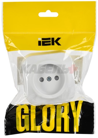 GLORY Розетка 1-местная для открытой установки без заземления с защитными шторками 10А РСш20-2-ХБм белый матовый IEK