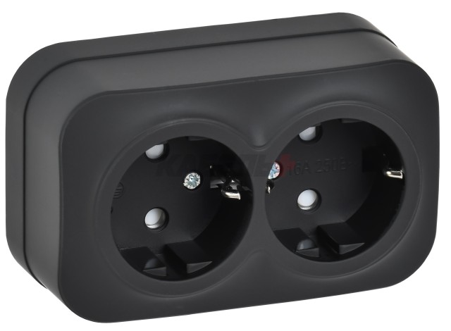 GLORY Розетка 2-местная для открытой установки с заземлением с защитными шторками 16А РСш22-3-ХЧм черный матовый IEK