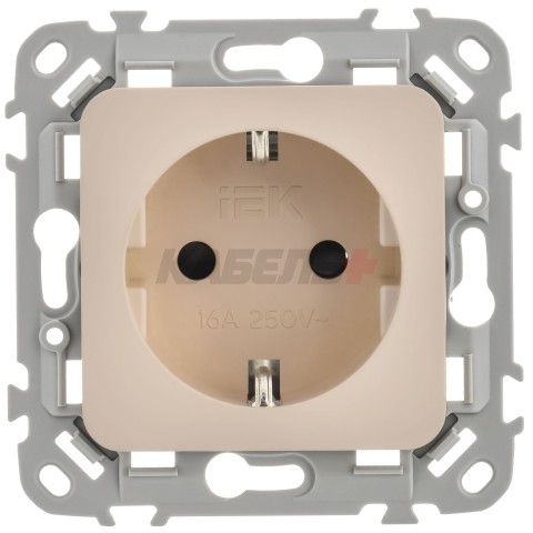 FLITE Розетка с заземлением с защитными шторками безвинтовое крепление 16А РСш11-1-ФлЛ льняной IEK