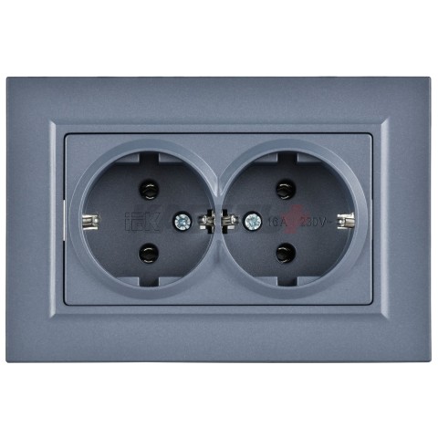 BRITE Розетка 2-местная с заземлением без защитных шторок плоская 16А в сборе РСПл12-3-БрМ маренго IEK