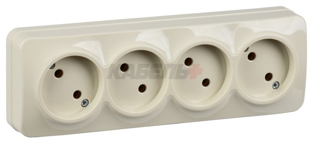 GLORY Розетка 4-местная для открытой установки без заземления без защитных шторок 10А РС24-2-ХК кремовый IEK