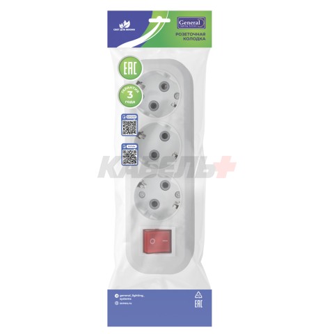 Розеточная колодка GSB-16-3-G-S-IP20 Classic, 16А, 3 места, c/з, c/в, IP20, 1/40