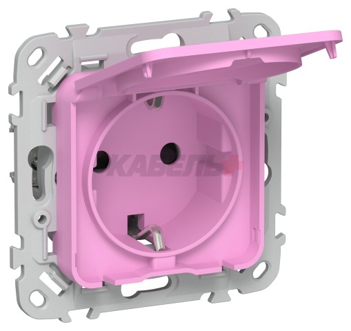 FLITE Розетка с заземлением с защитными шторками и крышкой безвинтовое крепление 16А IP44 РСшкр11-1-44-ФлПр пурпурный IEK