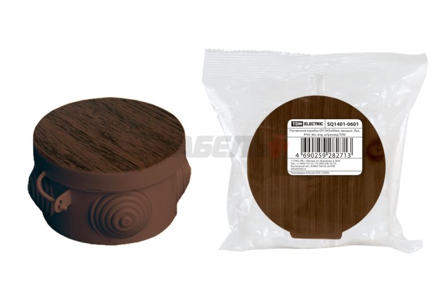 Распаячная коробка ОП D65х40мм, крышка, бук, IP54, 4вх. инд. штрихкод TDM