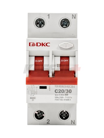Дифавтомат YON max типа MDR, 1P+N, 30mA, 20A, хар-ка C, 6kA, тип А DKC