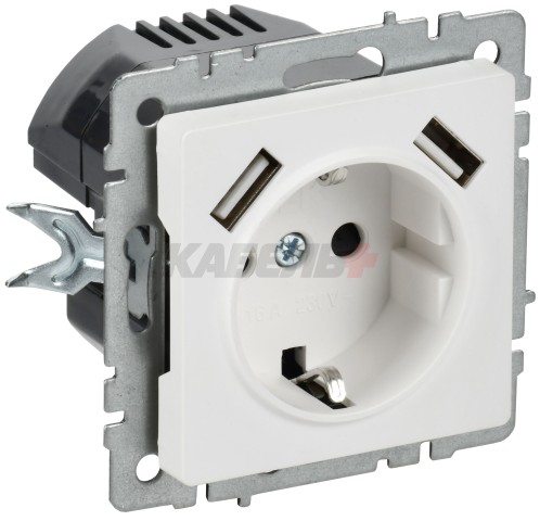 BRITE Розетка 1-местная с заземлением с защитными шторками 16А с USB A+A 5В 3,1А РЮш10-2-БрАБ арктический белый IEK