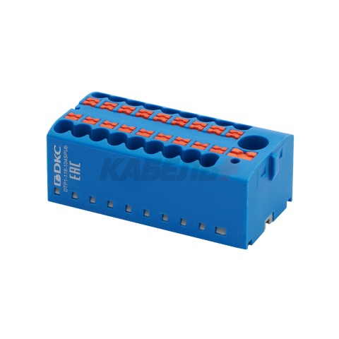 Блок распределительный, зажим push-in, 1 ввод 6 кв.мм, 18 точек подключения 2,5 кв.мм, синий DKC