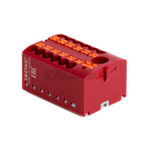 Блок распределительный, зажим push-in, 1 ввод 6 кв.мм, 12 точек подключения 2,5 кв.мм, красный DKC