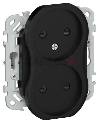 FLITE Розетка 2-местная без заземления с защитными шторками безвинтовое крепление 10А РСш02-1-ФлЧ черный IEK