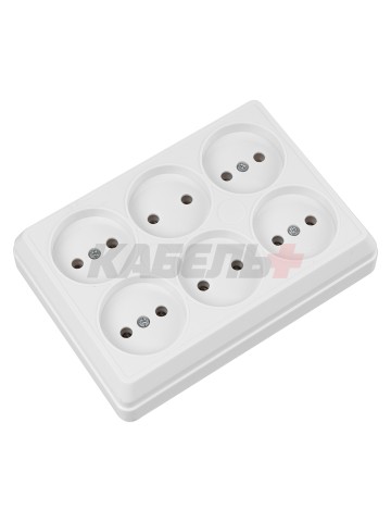 Розетка шестиместная 2П открытой установки IP20 10A с защитными шторками белая "Ладога" TDM