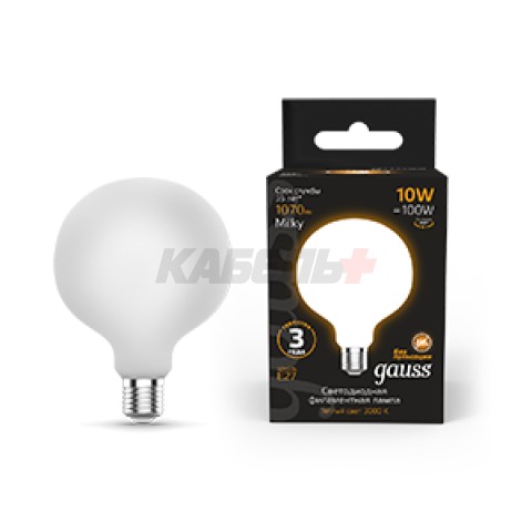 Лампа Gauss Filament G125 10W 1070lm 3000К Е27 milky LED 1/20