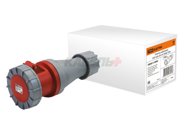 Розетка кабельная IP67 63А 3Р+РЕ 380В TDM