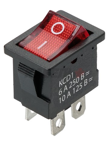 KCD1-201N 250В AC/DC, 2P, 6А, (4с), ON-OFF, черный корпус, красная клавиша, с LED подсв., Mini TDM