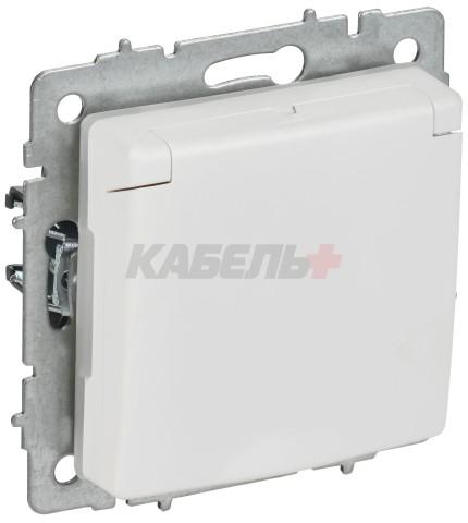 BRITE Розетка 1-местная с заземлением с защитными шторками и крышкой 16А IP44 РСбш10-3-44-БрАБ арктический белый IEK