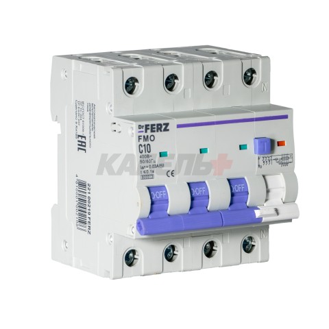 FMO-EL-3P+N 10A 30mA 6kA тип AC, х-ка C, 4M Дифавтомат