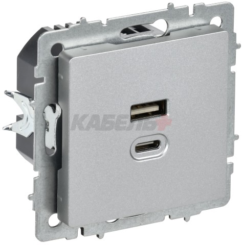 BRITE Розетка USB A+C 45Вт высокоскоростная зарядка РЮ11-2-БрА алюминий IEK