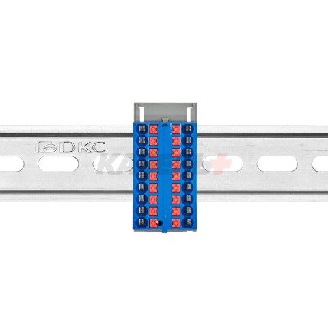 Блок распределительный с верт. адаптером на рейки шириной 15/35мм, зажим push-in, 18 точек подключения 2,5 кв.мм, синий DKC