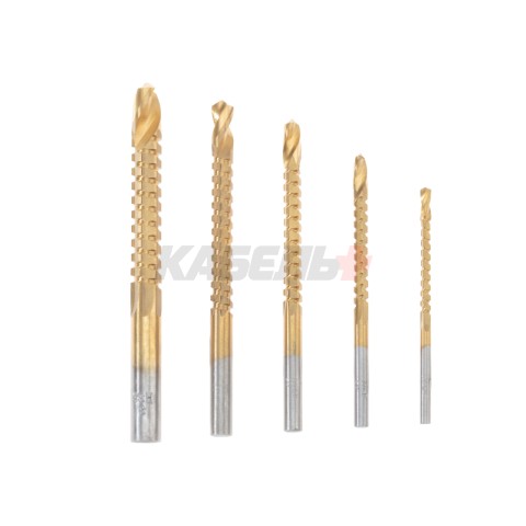 Набор cверл-фрез по металлу 3-4-5-6-8мм, HSS, ТИТАН, цилиндрический хвостовик, 5 шт. KRANZ