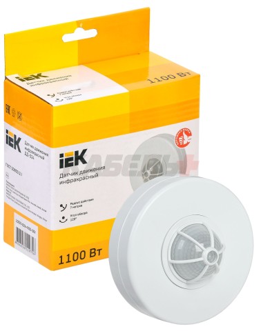 Датчик движения ДД 024 белый, макс. нагрузка 1100Вт, угол обзора 120-360гра, дальность 6м, IP33, IEK